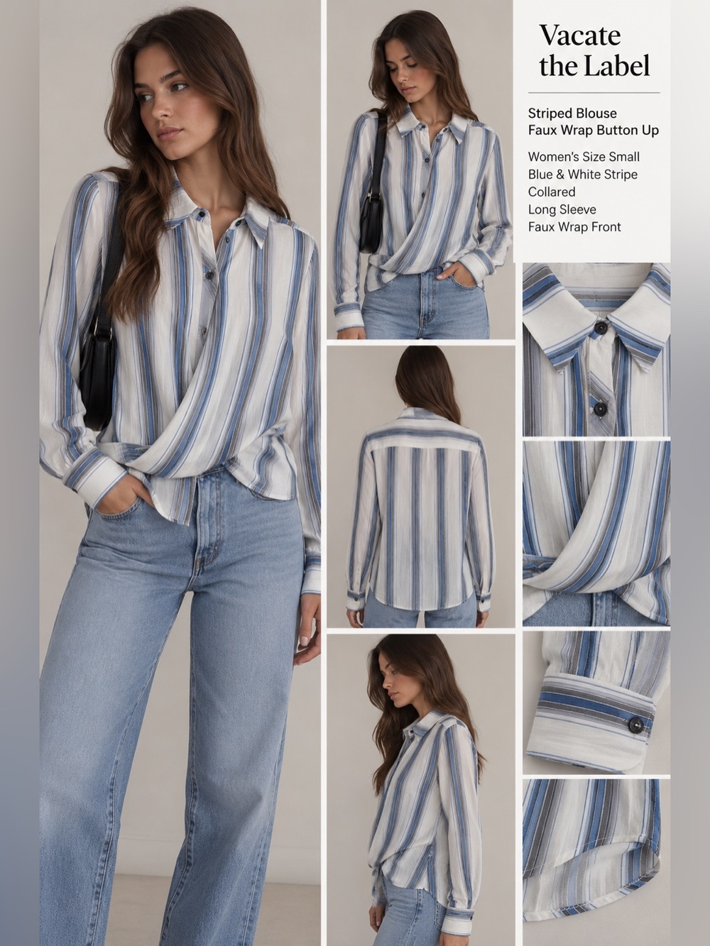 Vacate the Label Top Womens size Small Striped Blouse Faux Wrap Button up‎ Shirt